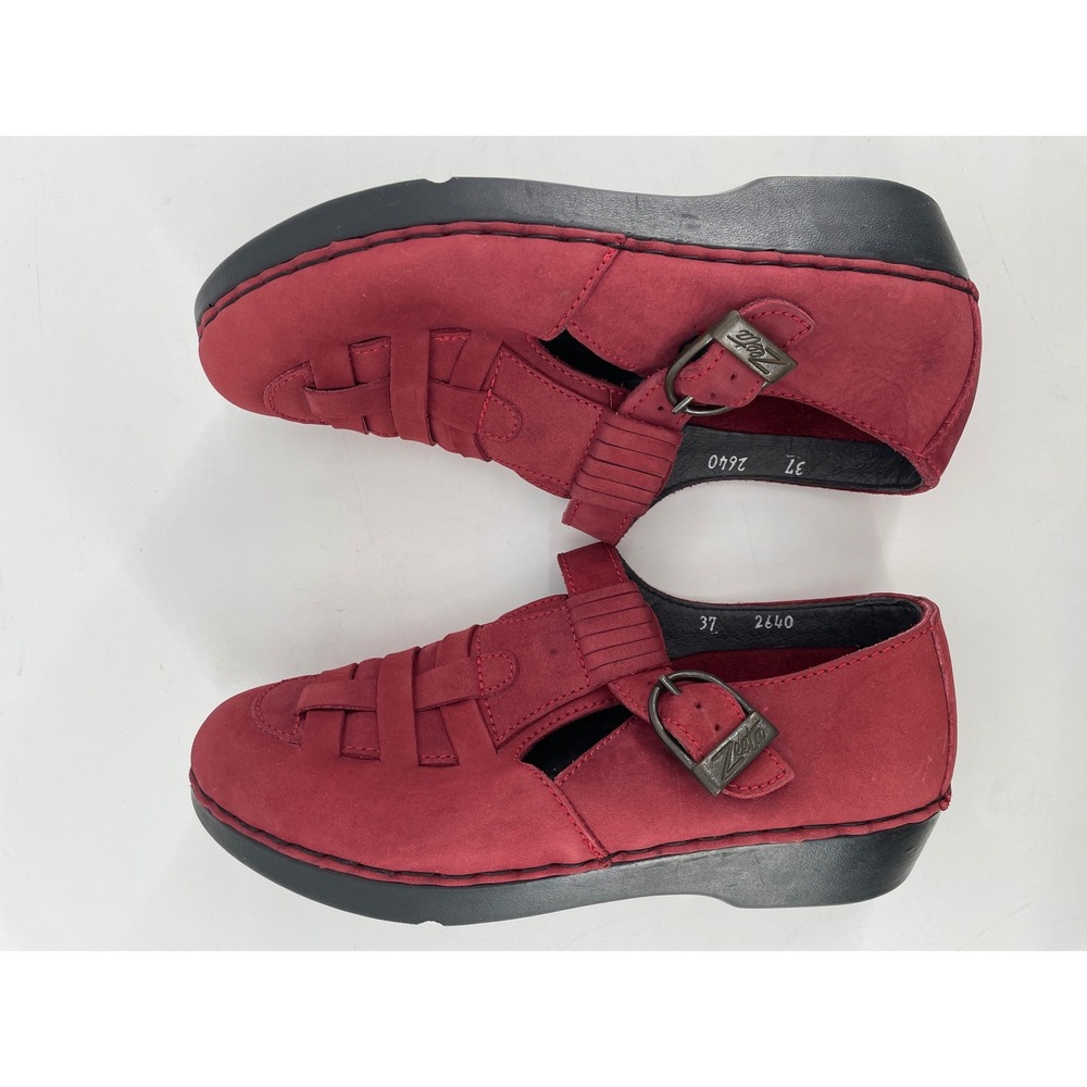 Zeeta 2640 Mary Jane Clogs Womens 37 Red Suede Woven Buckle Comfort Wedge‎ Shoes